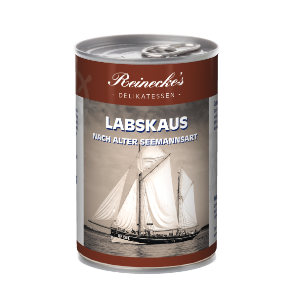 Reinecke's Delikatessen Labskaus nach alter Seemannsart - 400g Dose Dose mit Reinecke's Delikatessen Labskaus, traditionelles Seemannsmotiv
