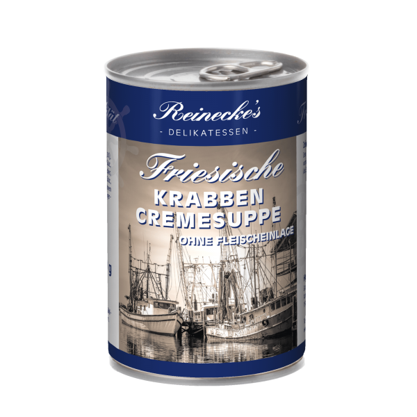 Reinecke's Delikatessen Friesische Krabbencremesuppe ohne Fleischeinlage 400g Dose Reinecke's Delikatessen Friesische Krabbencremesuppe mit maritimem Design, 400g